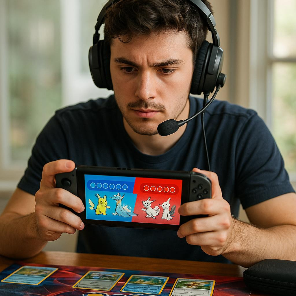 Jogador se preparando para uma partida competitiva de Pokémon VGC Double Battle