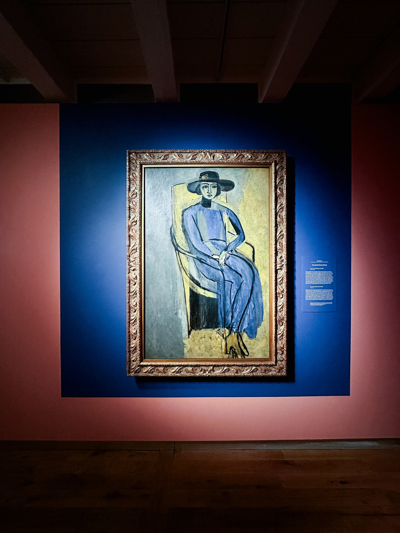 Portrait of Greta Prozor by Henri Matisse, 1916, with the seated figure painted in dark grey, black and blue tones.