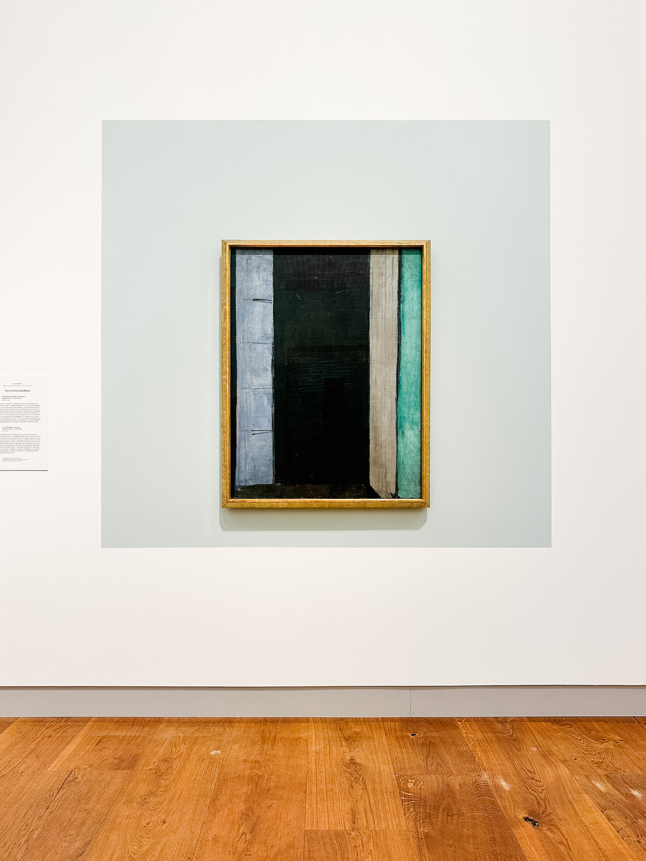 French Window at Collioure by Henri Matisse, painted in 1914, with vertical bands of blue-green, grey and black.
