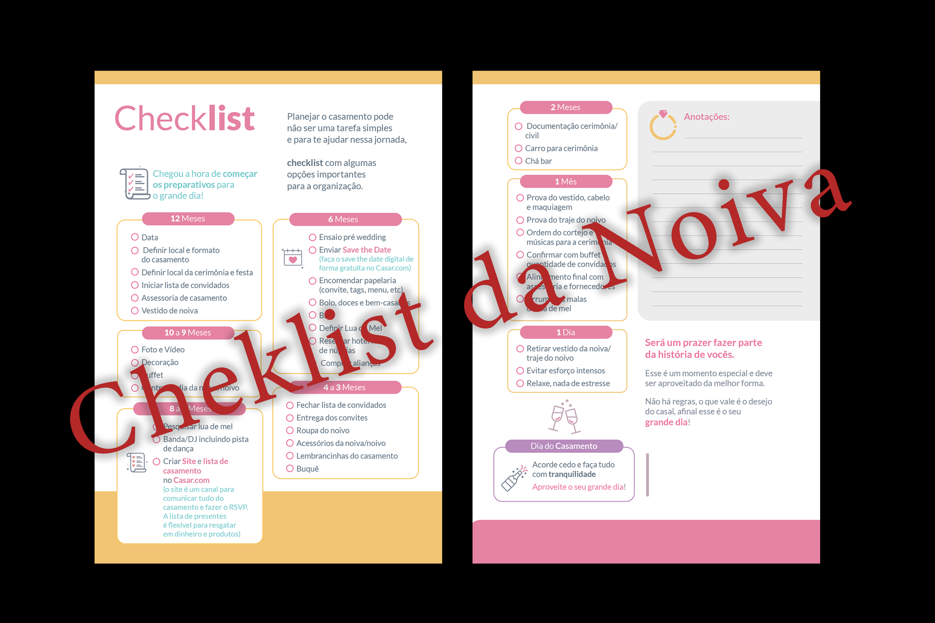 Checklist do casamento - 2 folhas esse Checklist vai te ajudar a organizar e saber o que á está "OK" sobre o seu grande dia! Você pode imprimir e se guiar por ele para não esquecer de nada!