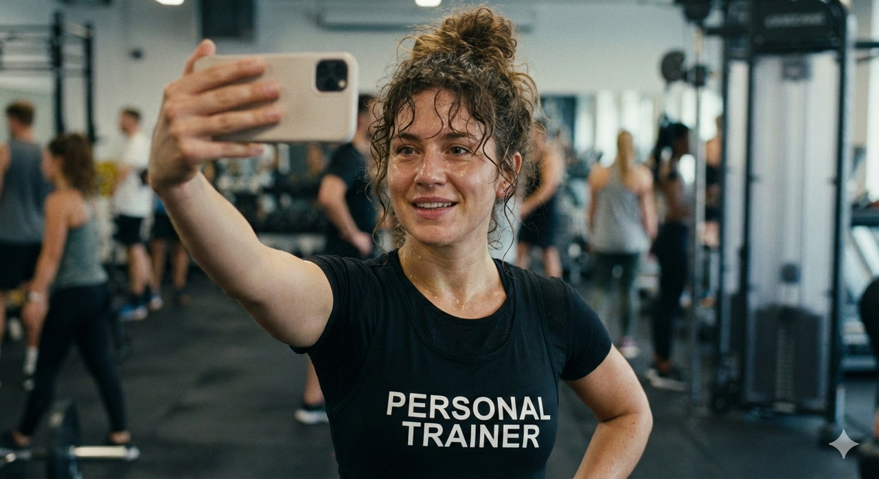 mulher tirando self na academia