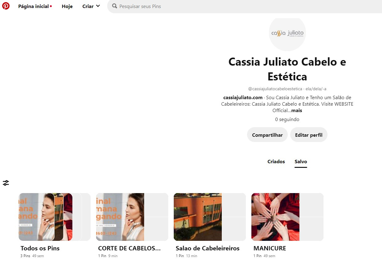 Perfil do Pinterest do Salão de Cabeleireiros Cassia Juliato Cabelo Estética em Valinhos SP