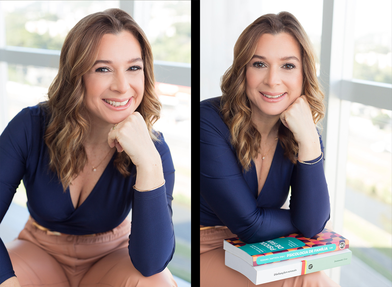 retrato de Mulheres com roupas neutras para fotografia empresarial, fundo cinza claro