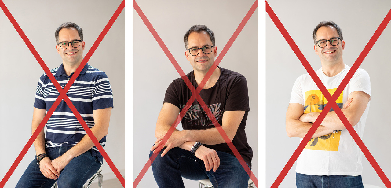 Las ropas con rayas o estampados no suelen ser buenas para los retratos profesionales