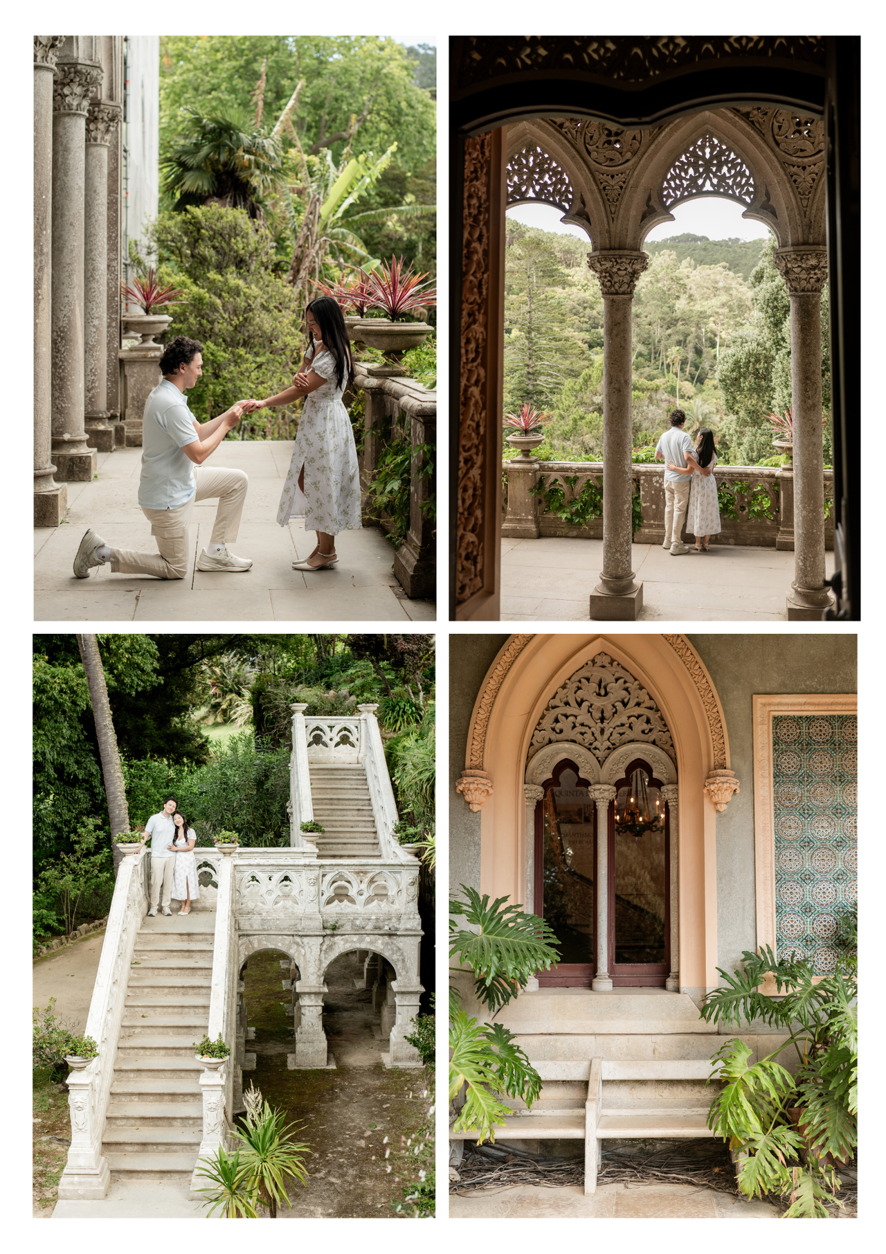 Couple proposing and walking in Monserrate Palace, in Sintra Portugal, by Mariana Castanheira
