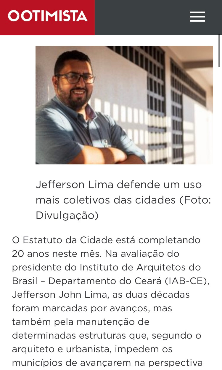 Retrato do Jefferson John Lima, presidente do IAB-CE no Jornal O Otimista.