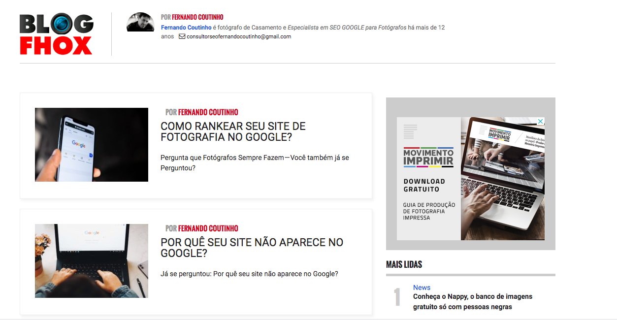 POSTAGEM SOBRE SEO GOOGLE PARA FOTOGRAFOS NO PORTAL FHOX DE FOTOGRAFIA