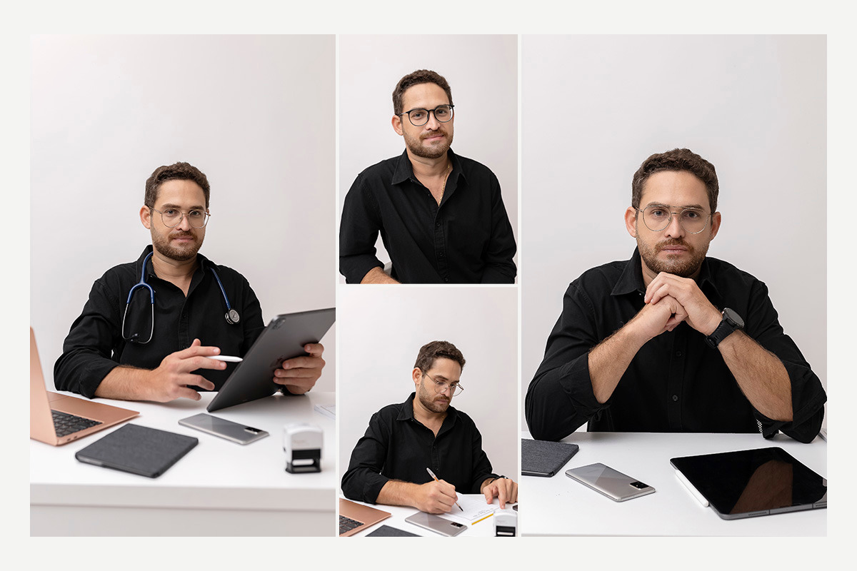 Ensaio do profissional do Dr. Carlos Eduardo no setup do estúdio On Click Fotografia em Caraguatatuba.
