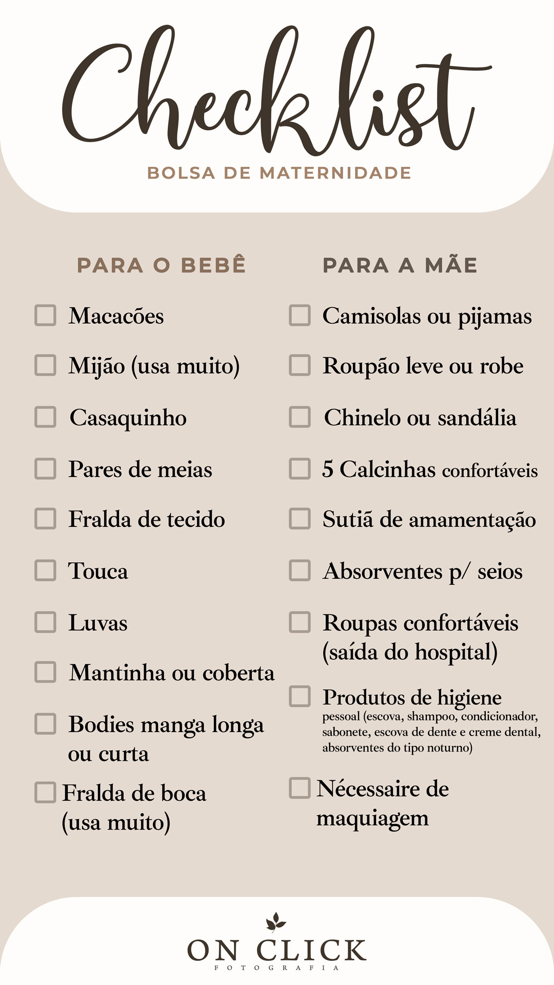 Checklist para montar a bolsa da maternidade