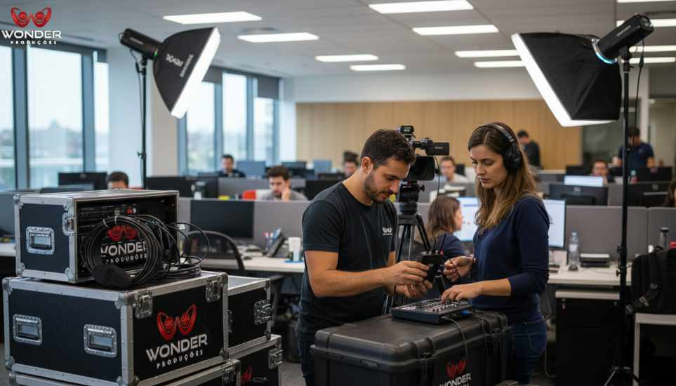 Equipe de profissionais especializados em transmissão simultânea para eventos