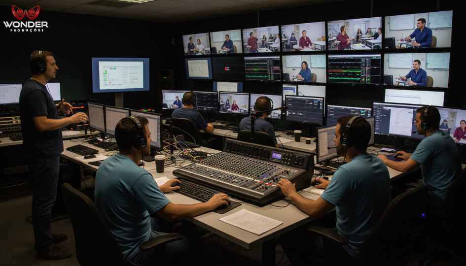 Equipe de pos producao e edicao gravacao remota de videoaulas