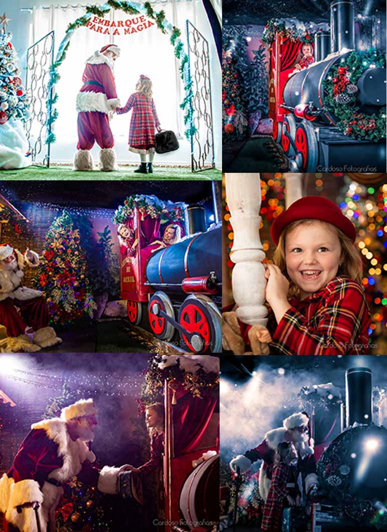 Um dos cenários mais elaborados do Vale do Itajaí para fotos de Natal: Cardoso Fotografias produziu um trem, grande e que soltava fumaça de verdade durante o ensaio aumentando a magia dos ensaios fotográficos de Natal e mantendo a empresa como uma das mais criativas e inovadoras quando se fala em Ensaios Fotográficos de Natal na região de Indaial, Blumenau, Pomerode, Timbó, Gaspar e Rodeio.