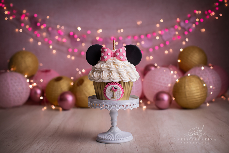 ensaio de bebê bolo smash the cake minnie rosa disney