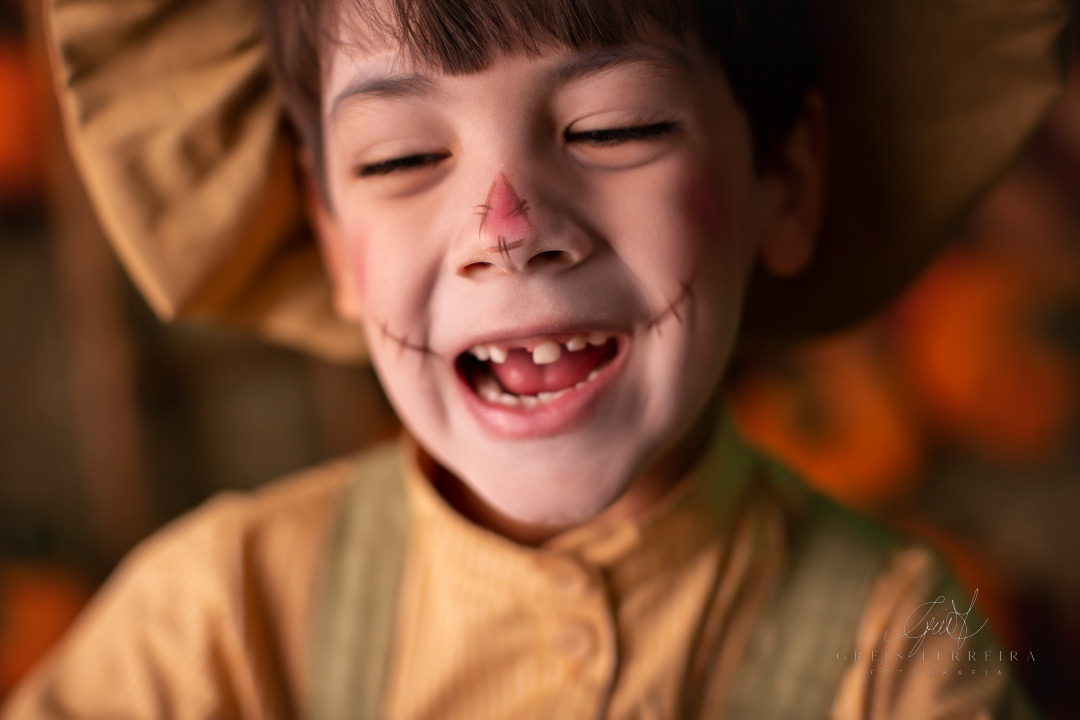 fotografia infantil halloween aboboras espantalho dia das crianças