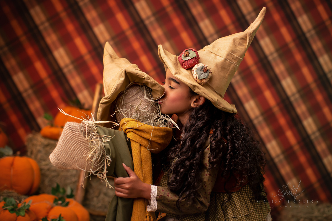 fotografia infantil halloween aboboras espantalho dia das crianças