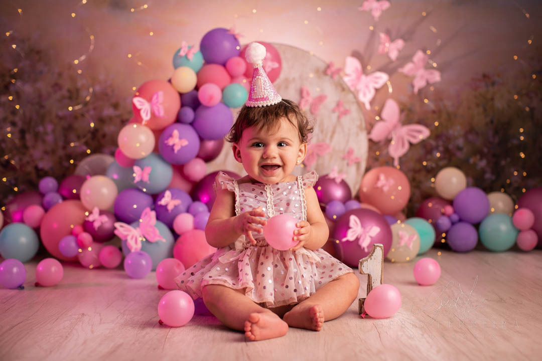 ensaio bebe 1 ano smash the cake Jardim Encantado de Borboletas