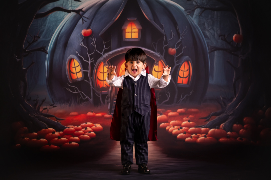 fotografia infantil halloween aboboras espantalho dia das crianças