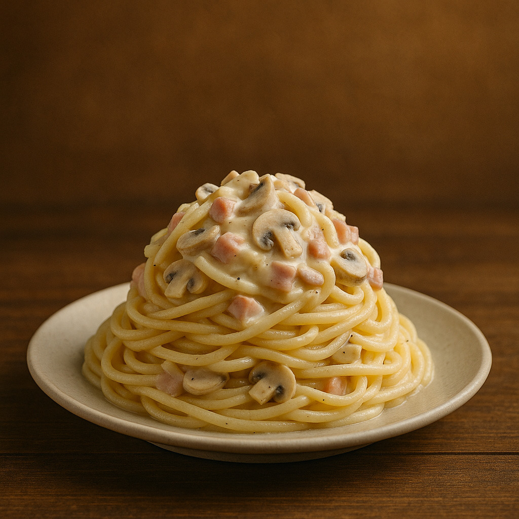 Imagem gerada por IA prato macarronada macarrao molho branco parisiense