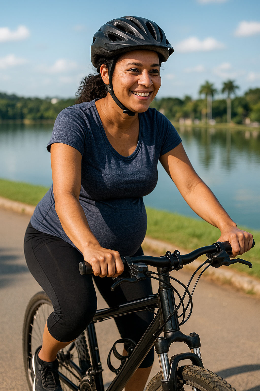 Imagem gerada por IA gestante andando bicicleta belo horizonte lagoa da pampulha