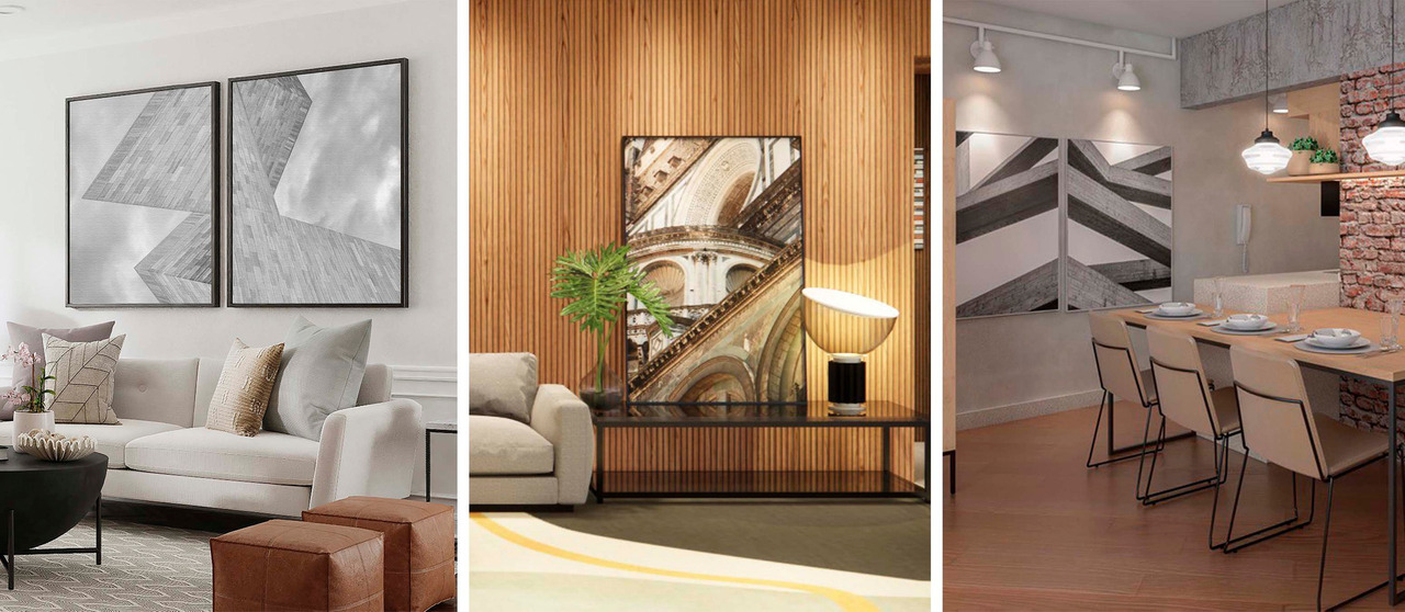 sala chique com quadro de arquitetura abstrata
