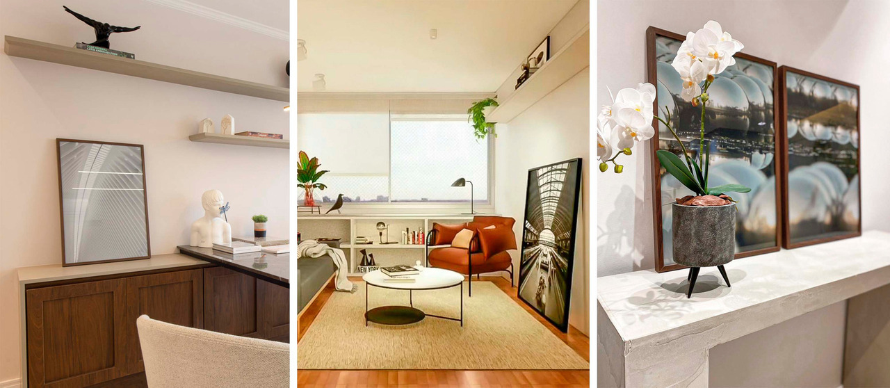 inspirações de quadros decorativos apoiados para sala