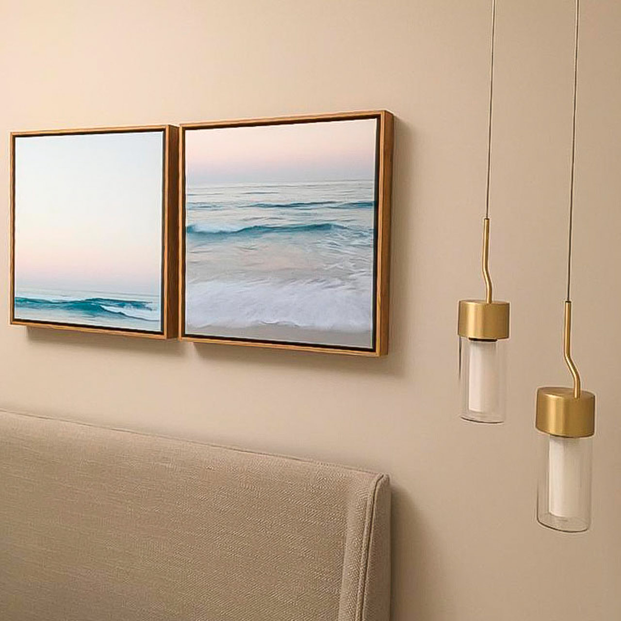 composição quadros mar para quarto - arquitetura residencial