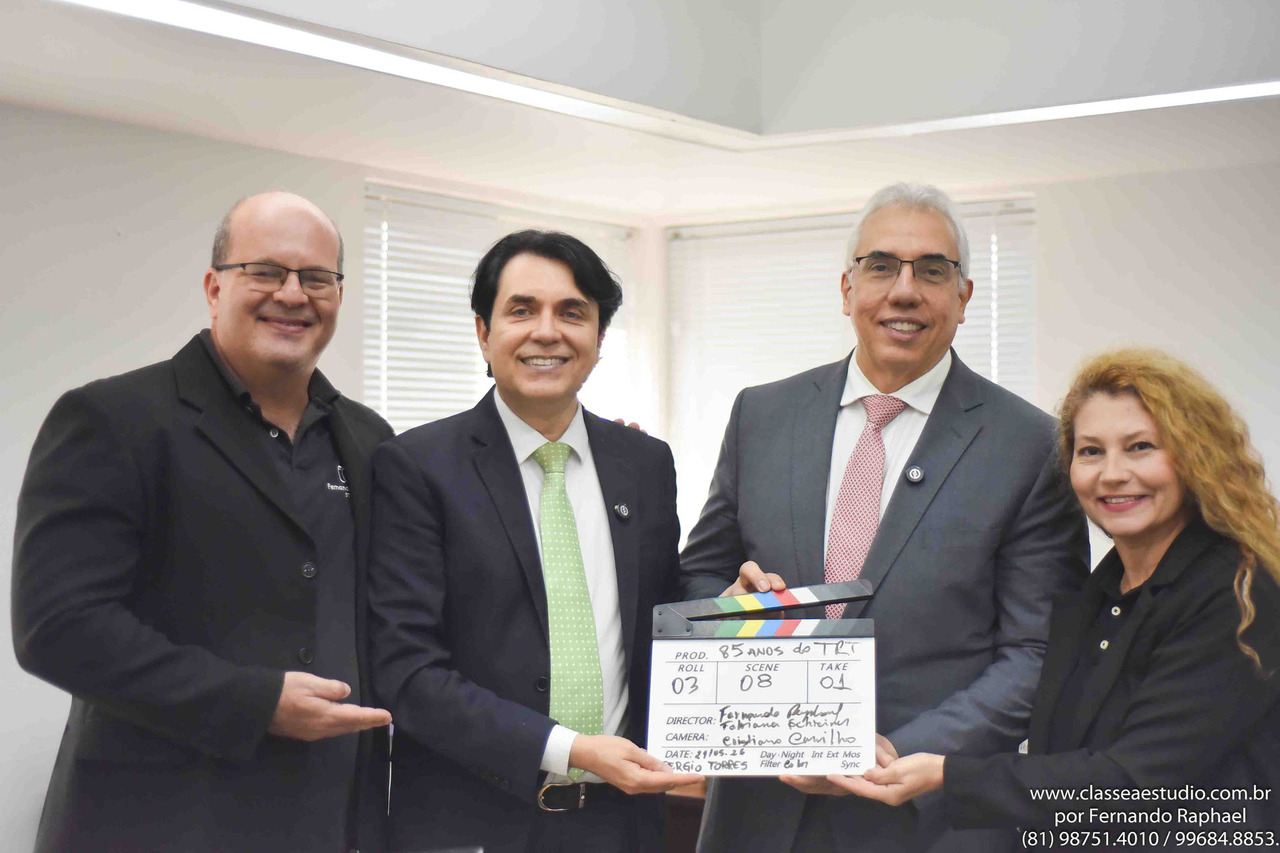 Na foto: O diretor de cinema Fernando Raphael, Cristiano Carrilho diretor executivo, o Desembargador do TRT Sérgio Torres e a cineasta Fabiana Schreiner. Foto: Gabriel Gonçalves.