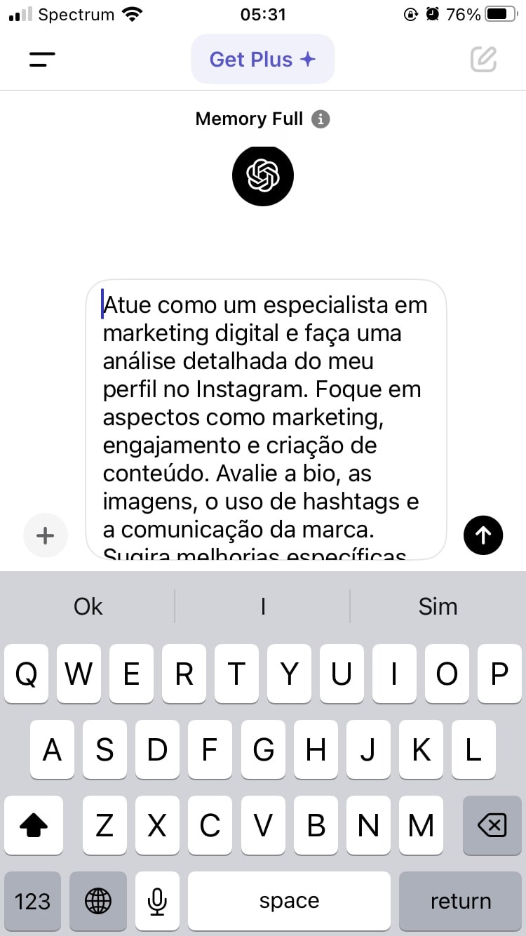 ChatGPT, análise de perfil, Instagram, otimização de resultados, engajamento, marketing digital, crescimento no Instagram, comunicação eficaz, bio atrativa e conteúdo de qualidade. Já as palavras-chave de cauda longa são: como usar o ChatGPT para analisar seu perfil no Instagram, estratégias para otimizar resultados no Instagram com inteligência artificial, melhores práticas para aumentar o engajamento no Instagram, dicas de marketing digital para perfis de Instagram, análise de perfil no Instagram usando ChatGPT, como criar uma bio atrativa e eficaz no Instagram, a importância da análise contínua para o crescimento no Instagram, ferramentas de IA para otimizar seu perfil no Instagram, como melhorar a comunicação do seu perfil no Instagram e passo a passo para usar o ChatGPT na análise de perfis de redes sociais.