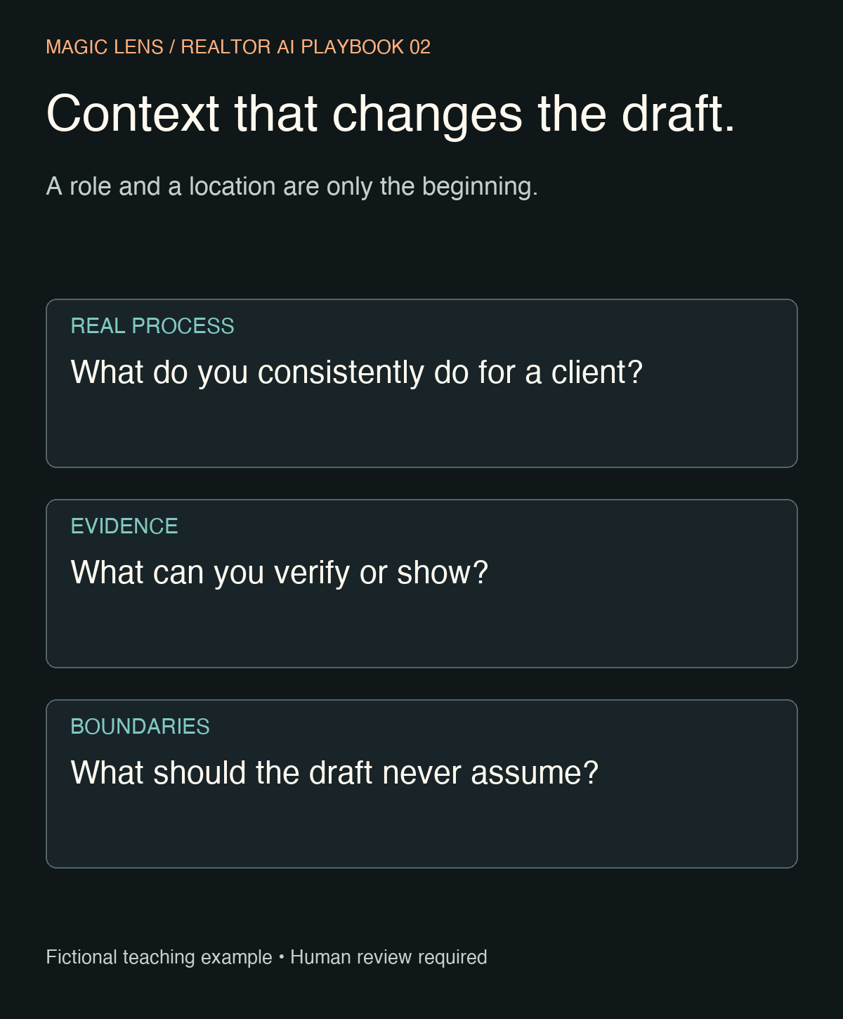 Agent brief structure: a real process, evidence that can be checked, and boundaries for the draft