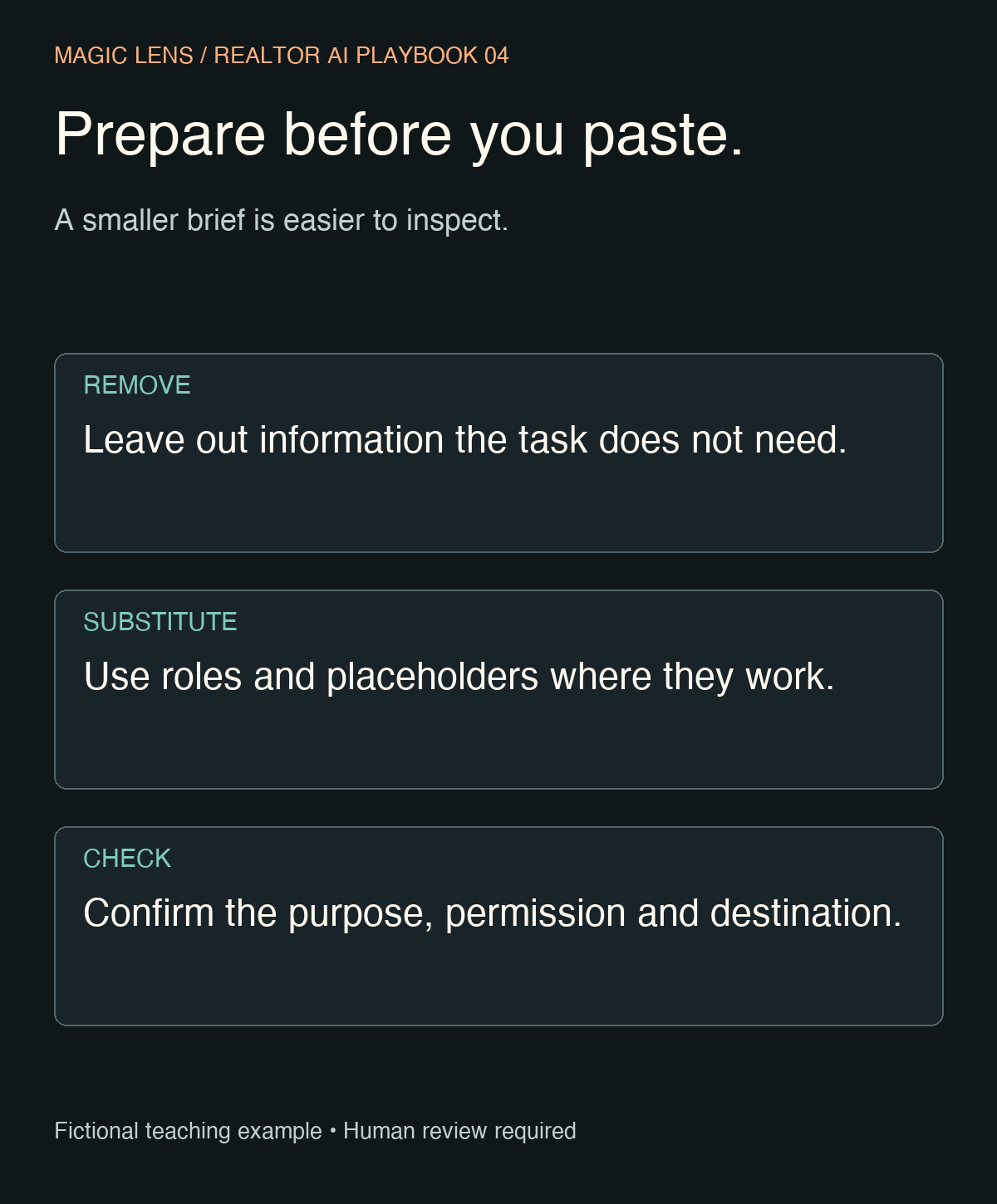 Three preparation steps: remove unnecessary details, substitute identifiers and check the destination.