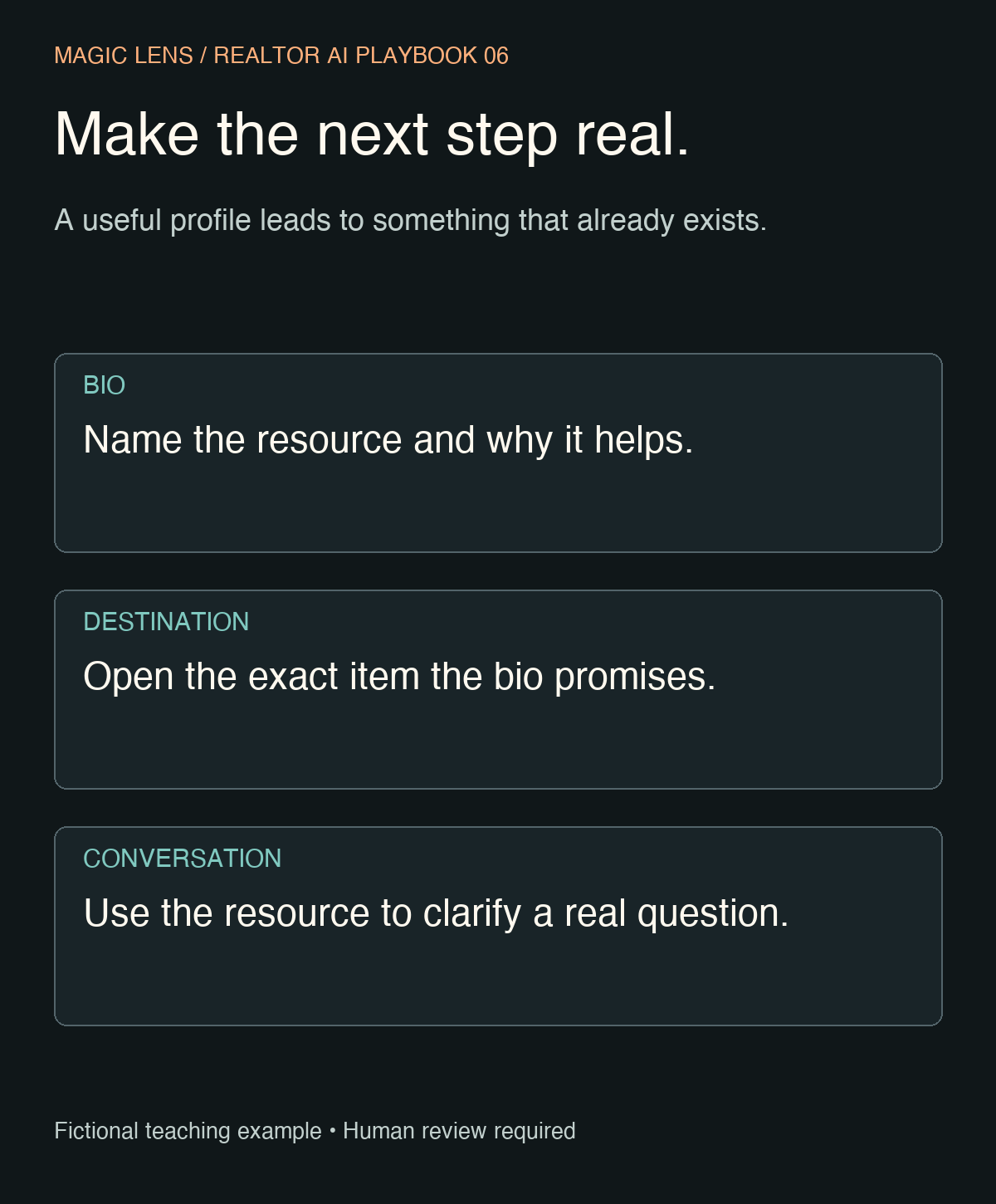 A profile path connects the bio to an existing resource and a useful conversation.