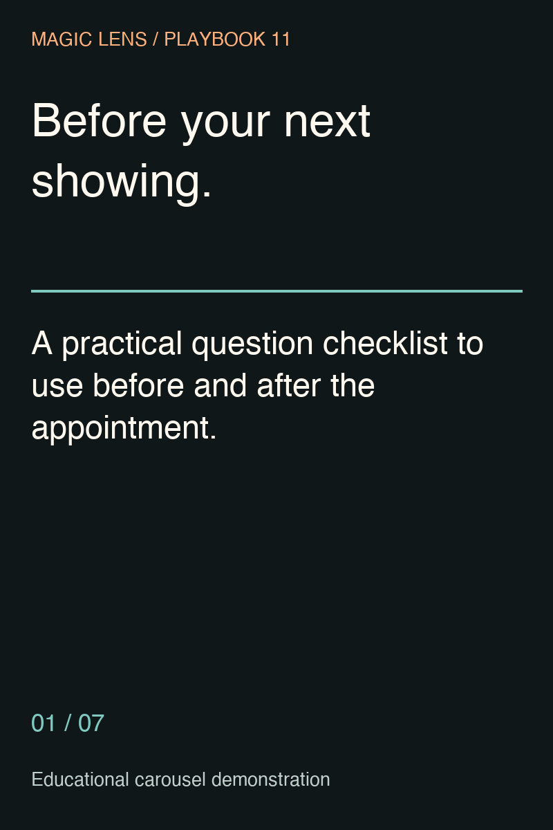 Slide 1: Before your next showing, a question checklist for before and after the appointment.