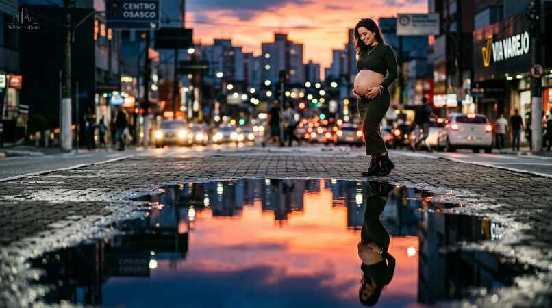 Foto gestante no centro da cidade