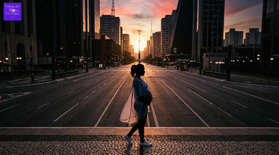 Fotografia Grávida ao Por do Sol na Avenida Paulista