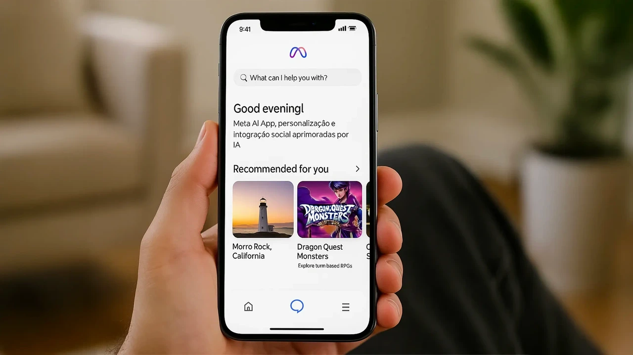 Interface do Meta AI App mostrando recomendações personalizadas.