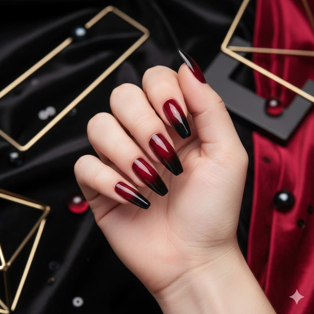 uñas rojas con negro