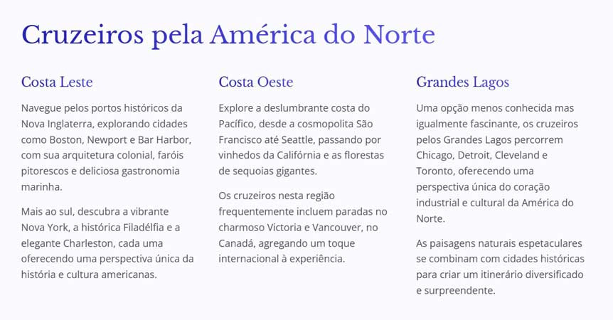 Infográficos Cruzeiros pela América do Norte