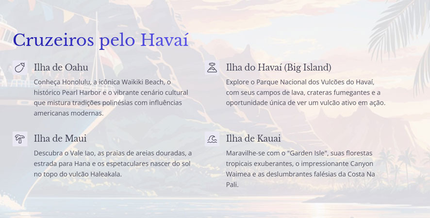 Infográficos Cruzeiros pelo Havaí