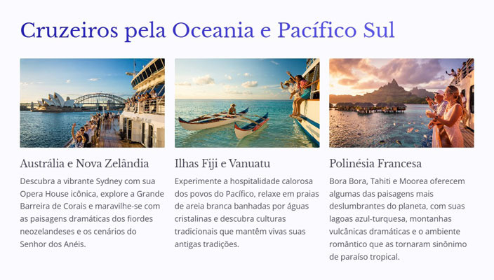 Infográfico Cruzeiros pela Oceania e Pacífico Sul