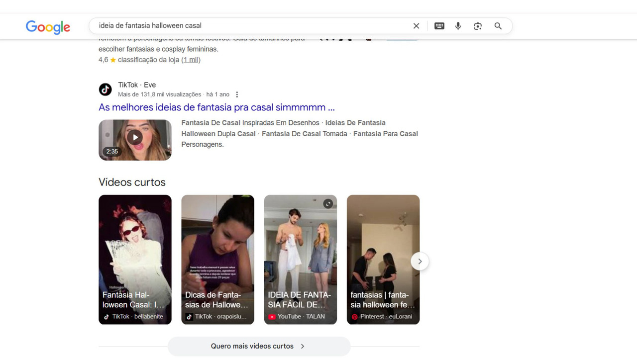 Resultado da busca do Google mostrando conteúdos de redes sociais
