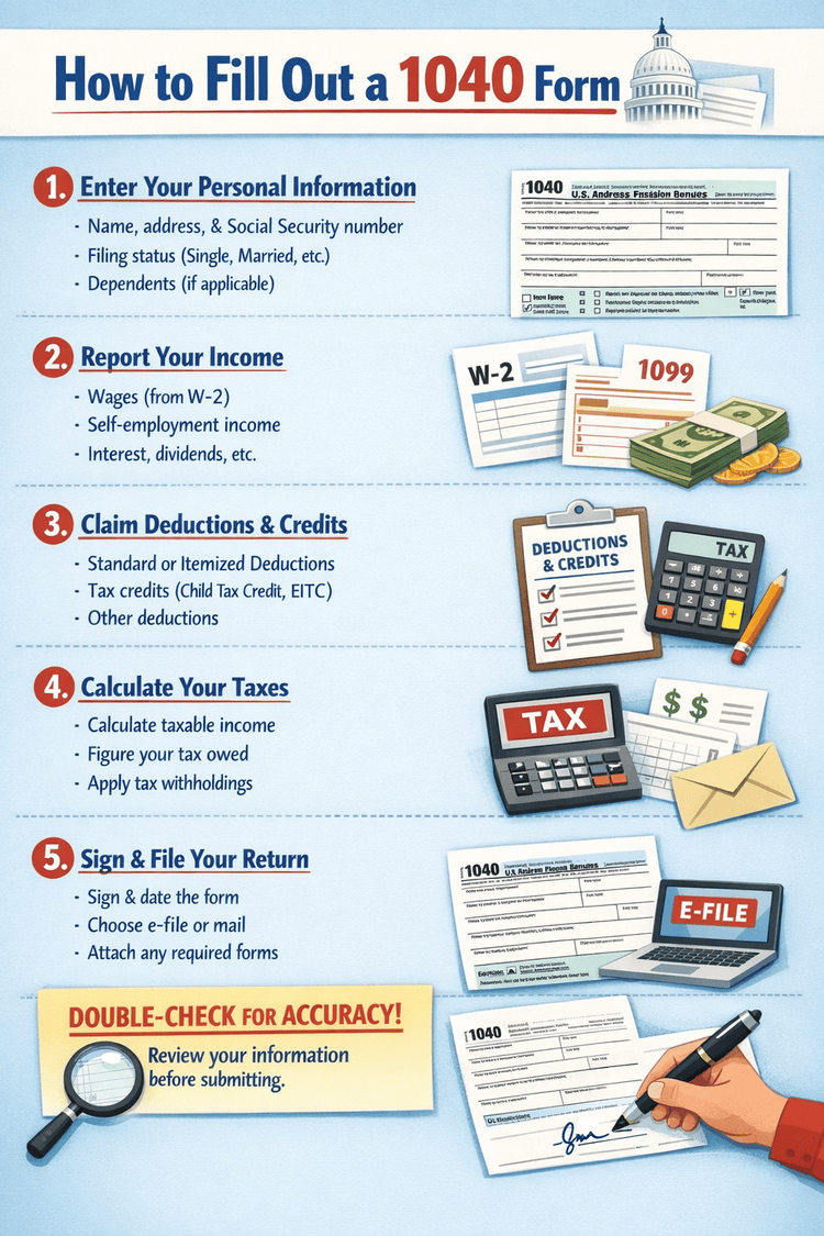 Steps to fill out 1040 form