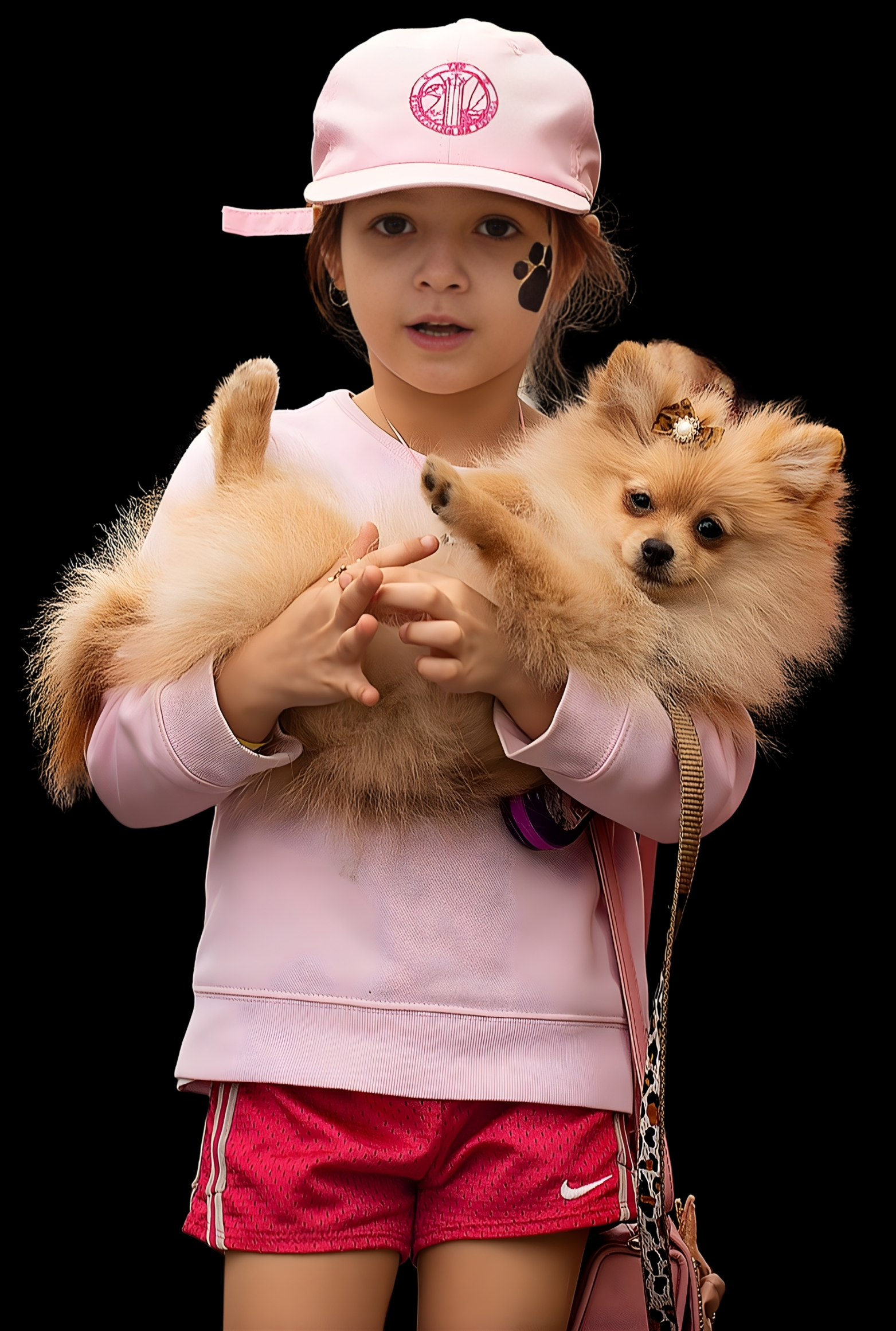 Criança segurando cachorro durante ensaio fotográfico pet realizado pelo Petgraphia em Santos